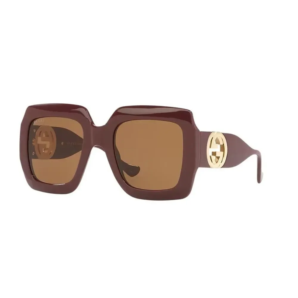 Gucci Square Oversized Sunglasses in Deep Burgundy with Brown Lenses - Picture 1 of 9